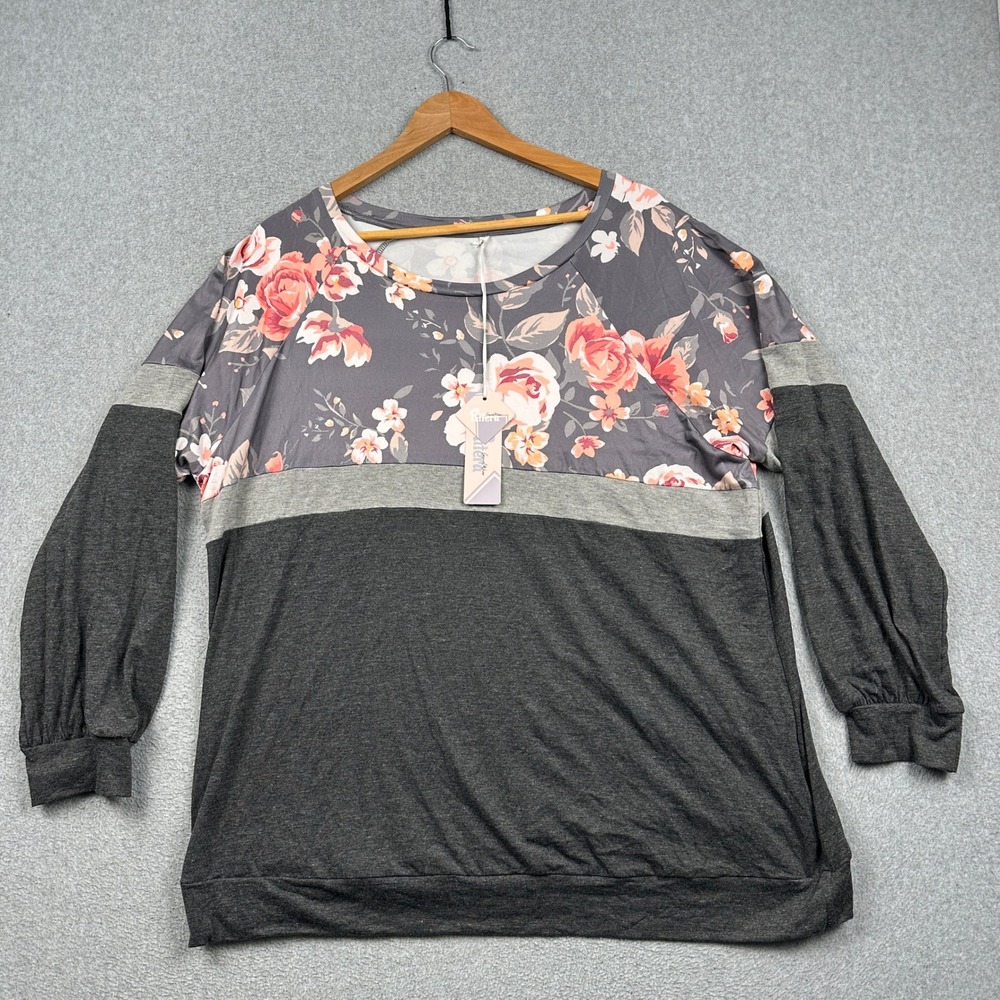 Ritera Top Womens L Floral Colorblock Gray Long Sleeve NEW Casual Wear